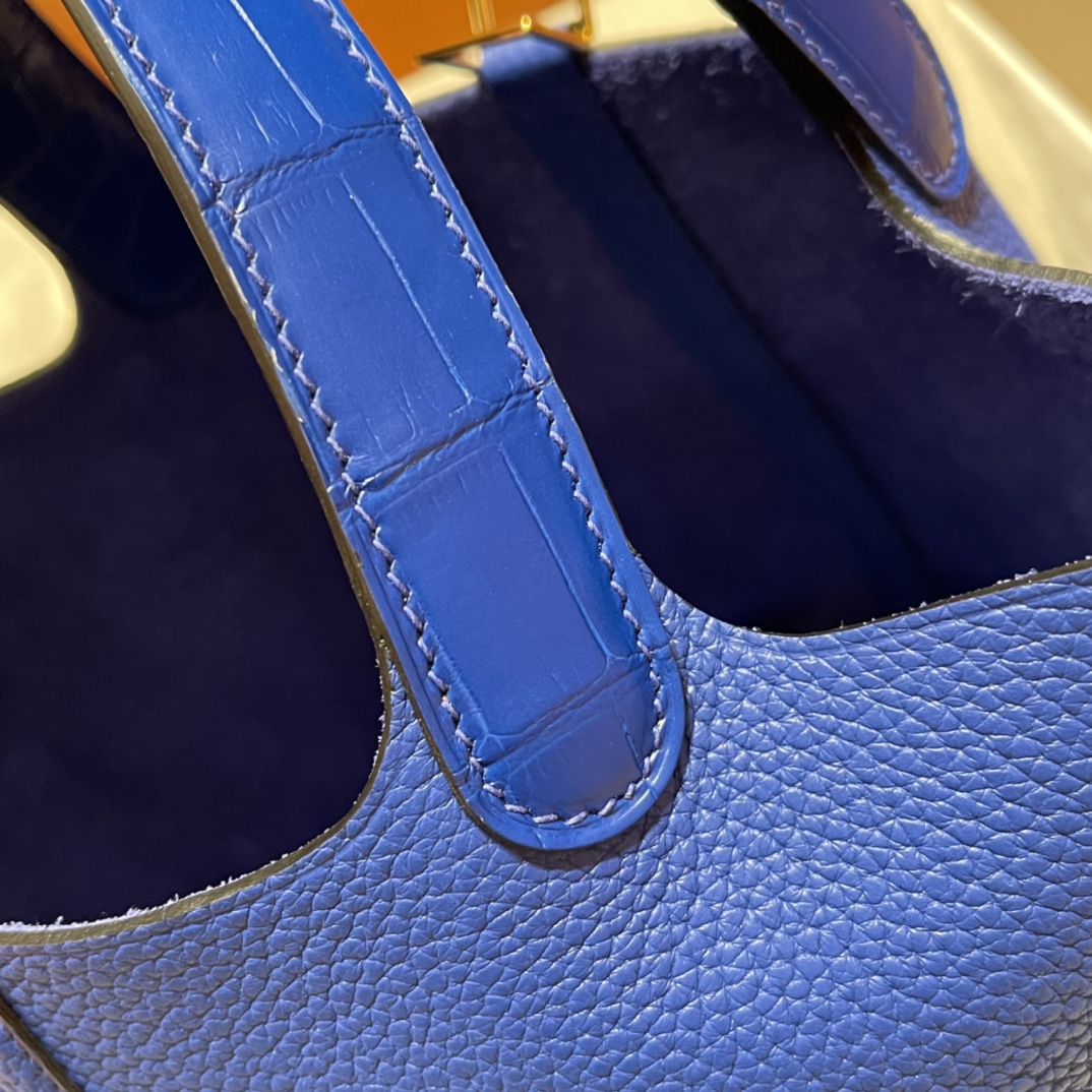 에르메스 피코탄 락18 블루 금장 끌레망스 악어가죽 핸들